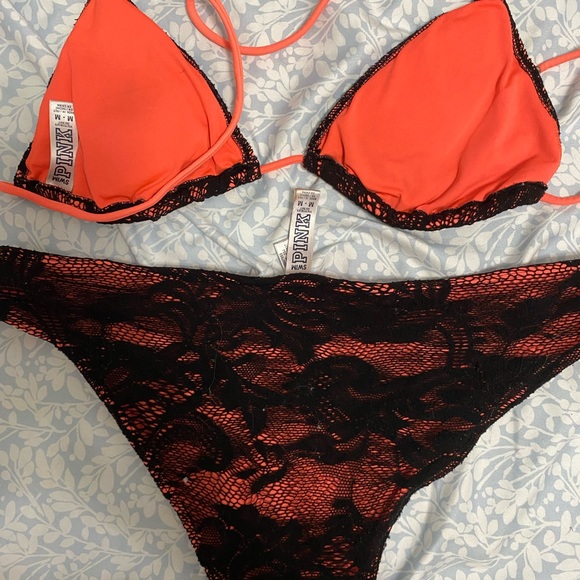 PINK Victoria’s Secret peach and black lace bikini (size medium) - Picture 4 of 4
